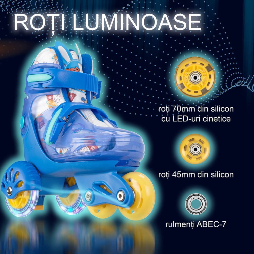 Role reglabile, Action One, incepatori, roti luminoase, S(31-34), Blue