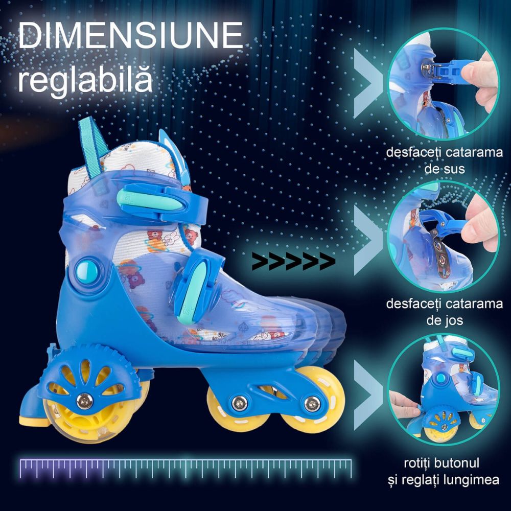 Role reglabile, Action One, incepatori, roti luminoase, S(31-34), Blue
