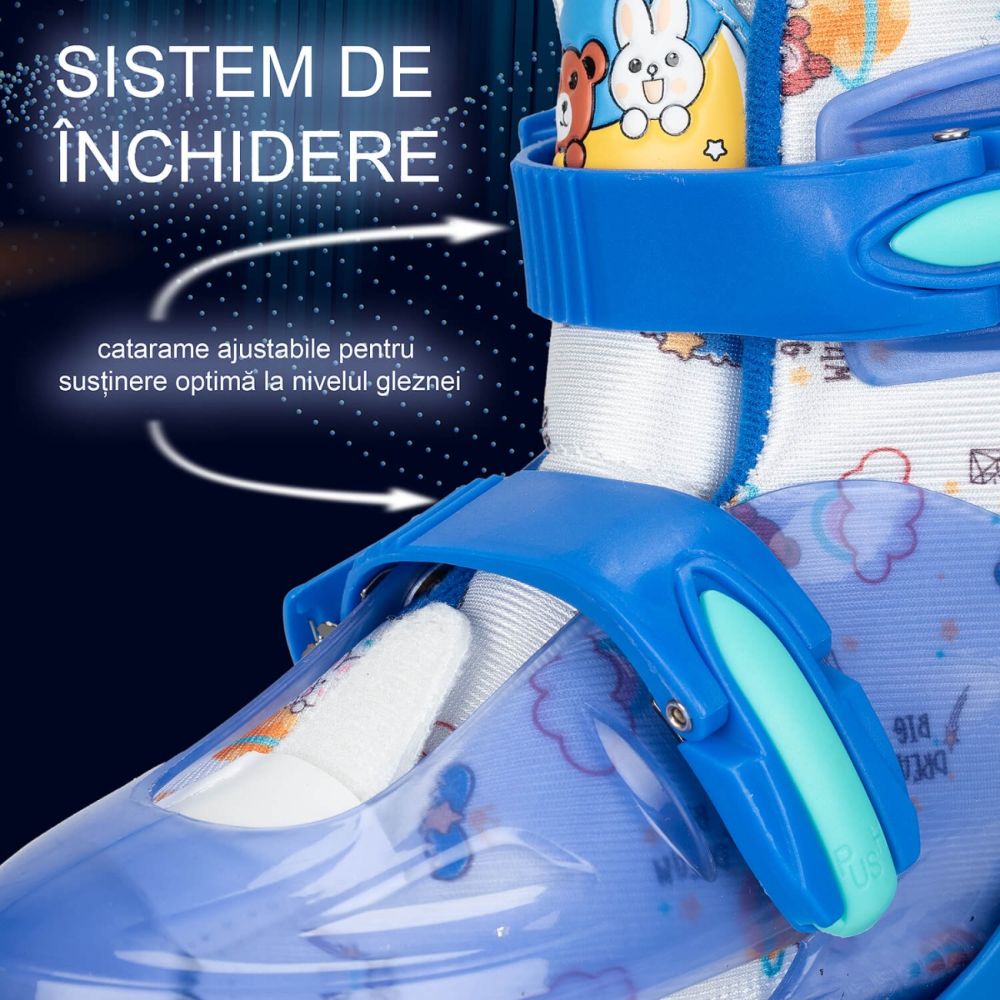 Role reglabile, Action One, incepatori, roti luminoase, S(31-34), Blue