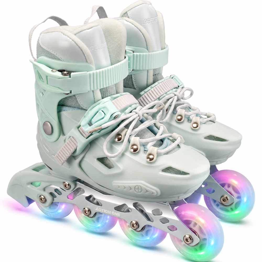 Role reglabile, Action One, Pastel Mint Green, roti luminoase din silicon, sina aluminiu, S (28-31)