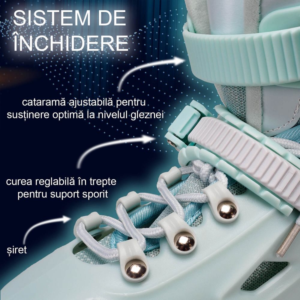 Role reglabile, Action One, Pastel Mint Green, roti luminoase din silicon, sina aluminiu, S (28-31)