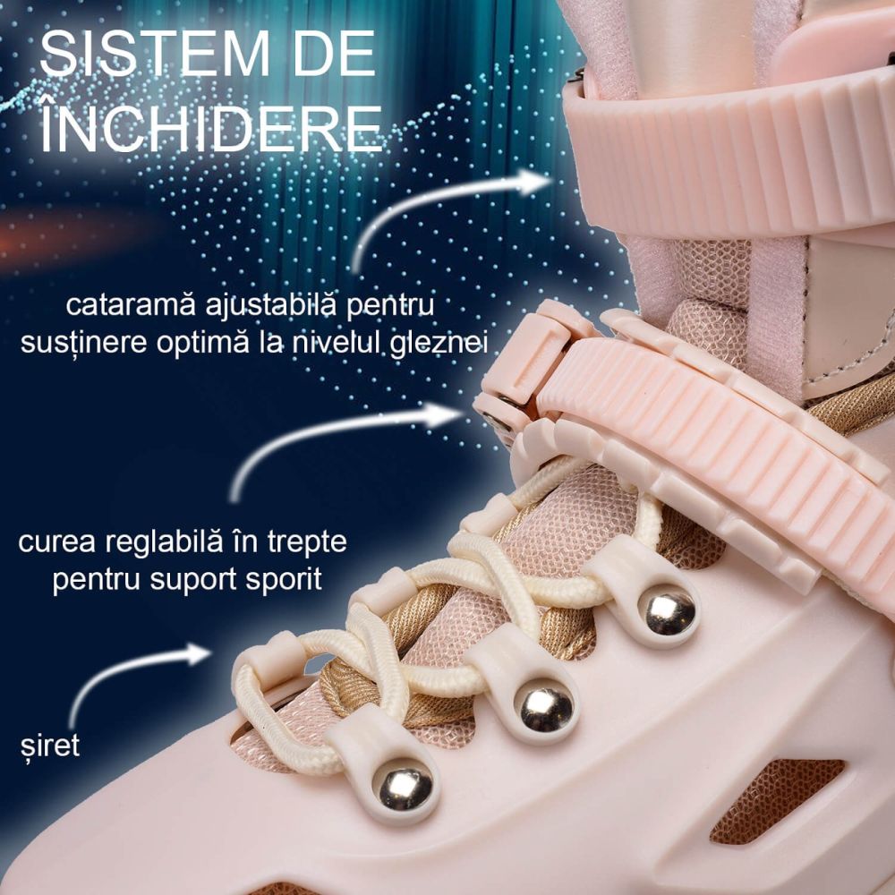 Role reglabile, Action One, Pastel Tan, roti luminoase din silicon, sina aluminiu, M (32-35)