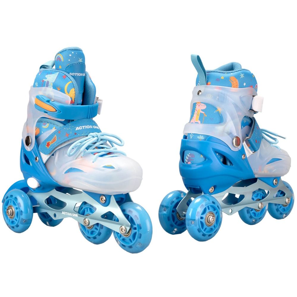 Role reglabile, Action One, Dinosaur, roti luminoase din silicon, sina aluminiu, M (33-37), Blue