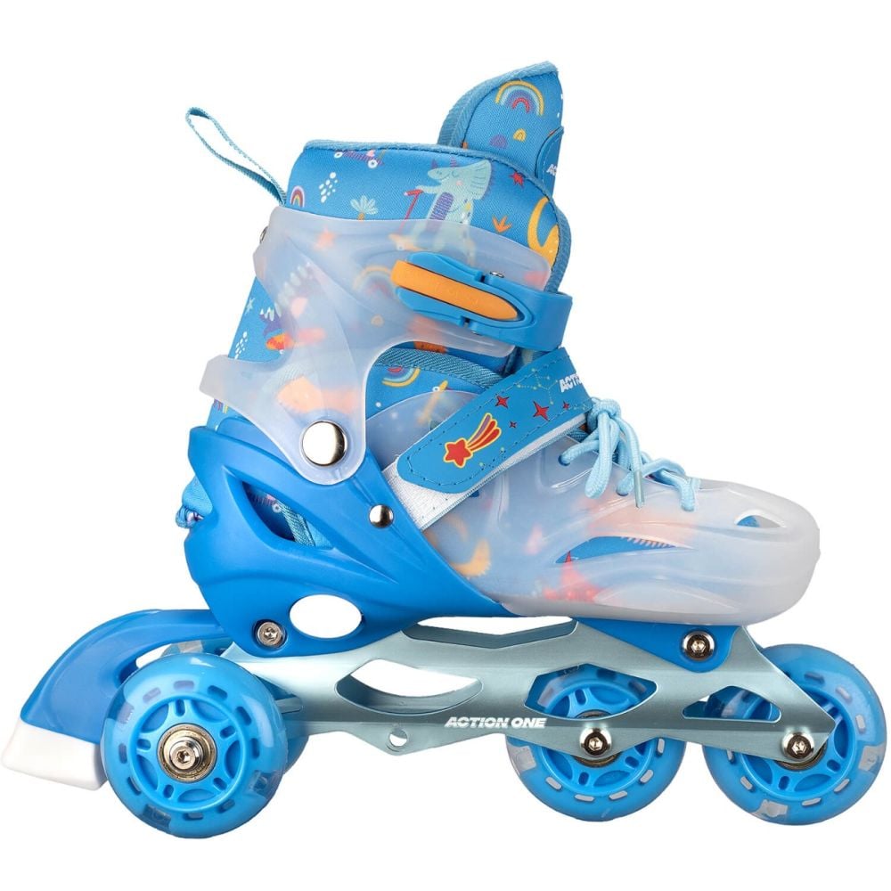 Role reglabile, Action One, Dinosaur, roti luminoase din silicon, sina aluminiu, M (33-37), Blue