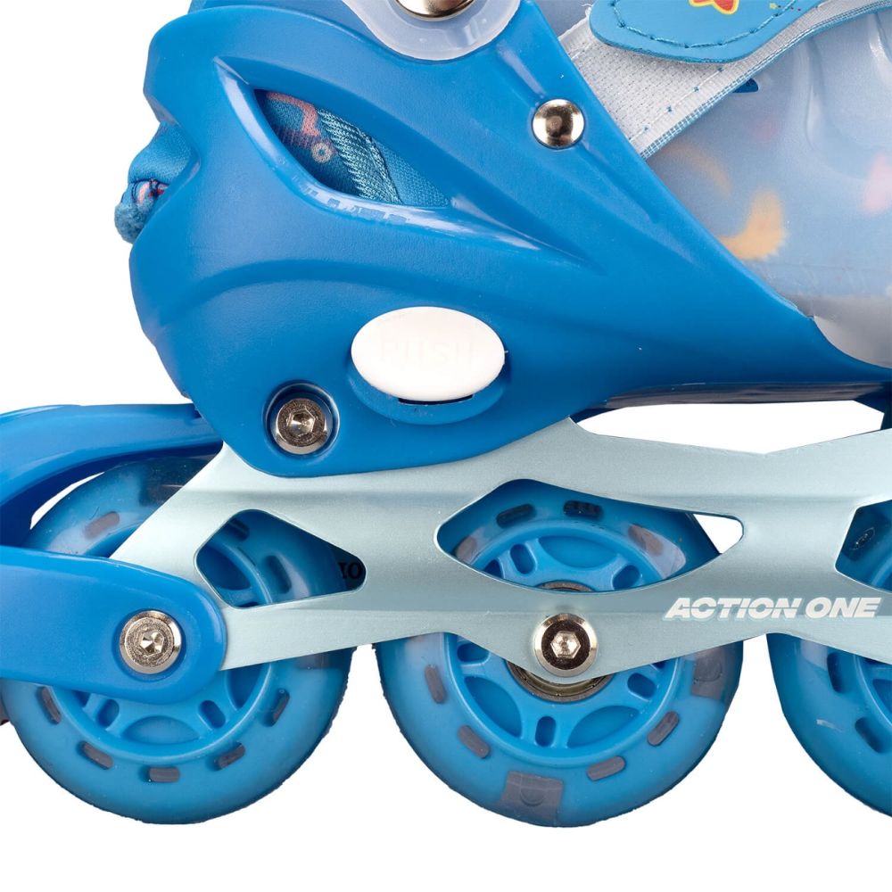 Role reglabile, Action One, Dinosaur, roti luminoase din silicon, sina aluminiu, M (33-37), Blue