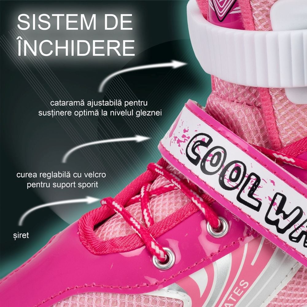 Role reglabile, Action One, Pinky, roti luminoase din silicon, sina aluminiu, M (35-38), Roz