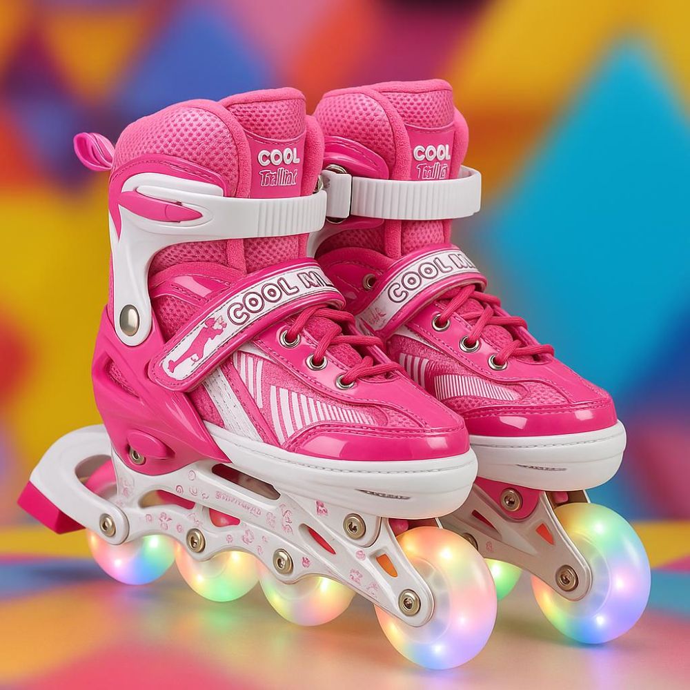 Role reglabile, Action One, Pinky, roti luminoase din silicon, sina aluminiu, M (35-38), Roz