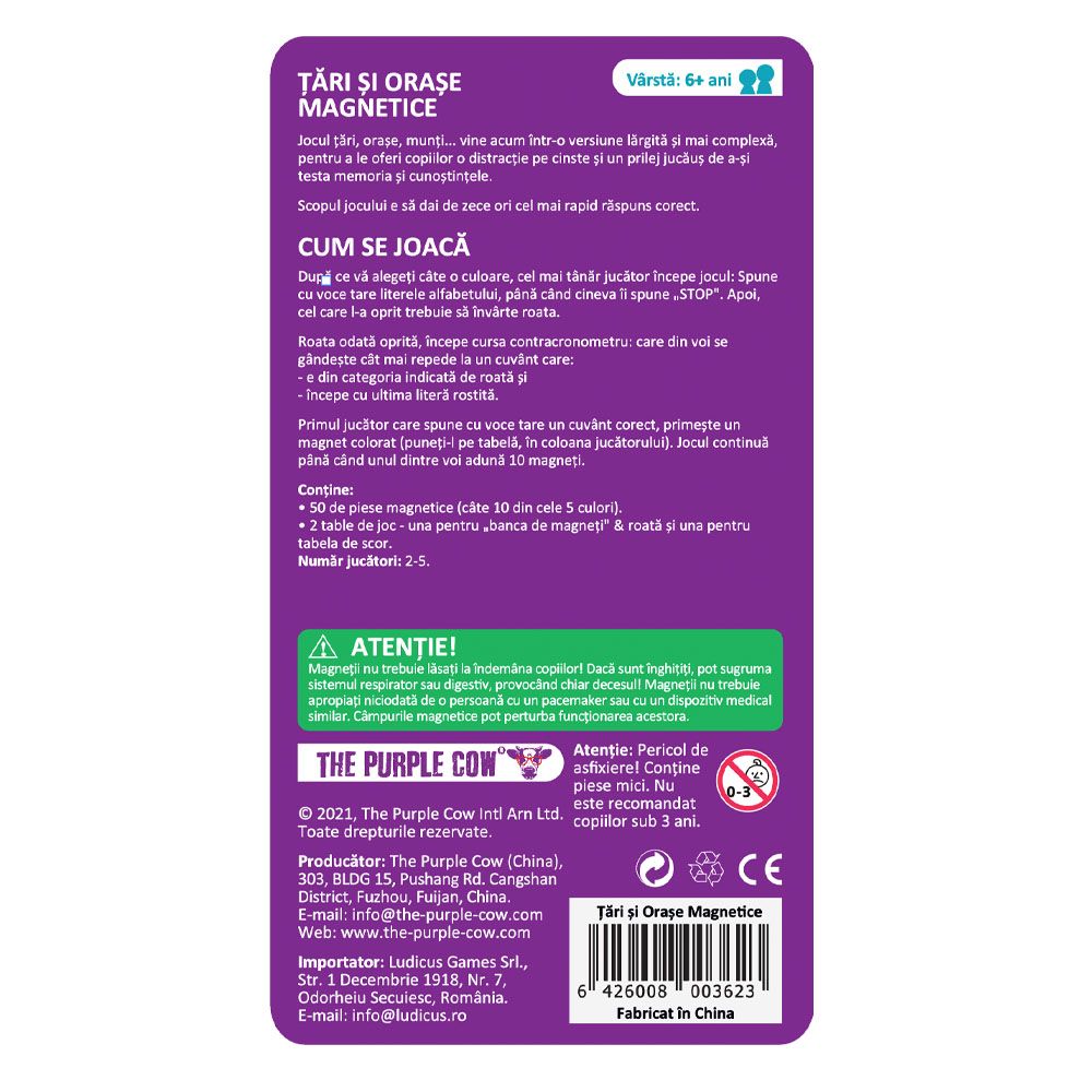 Joc magnetic, Purple Cow, Tari si orase