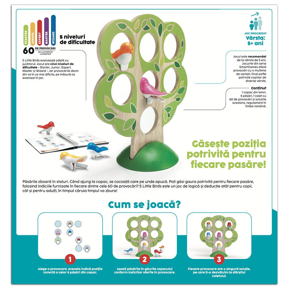 Joc de logica cu 60 de provocari, Smart Games, 5 Little Birds