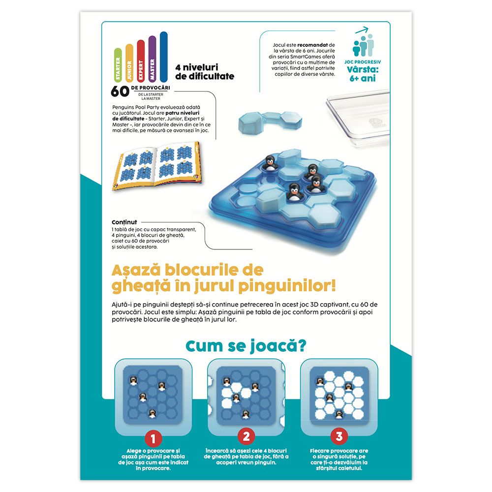 Joc de logica cu 60 de provocari, Smart Games, Penguins Pool Party