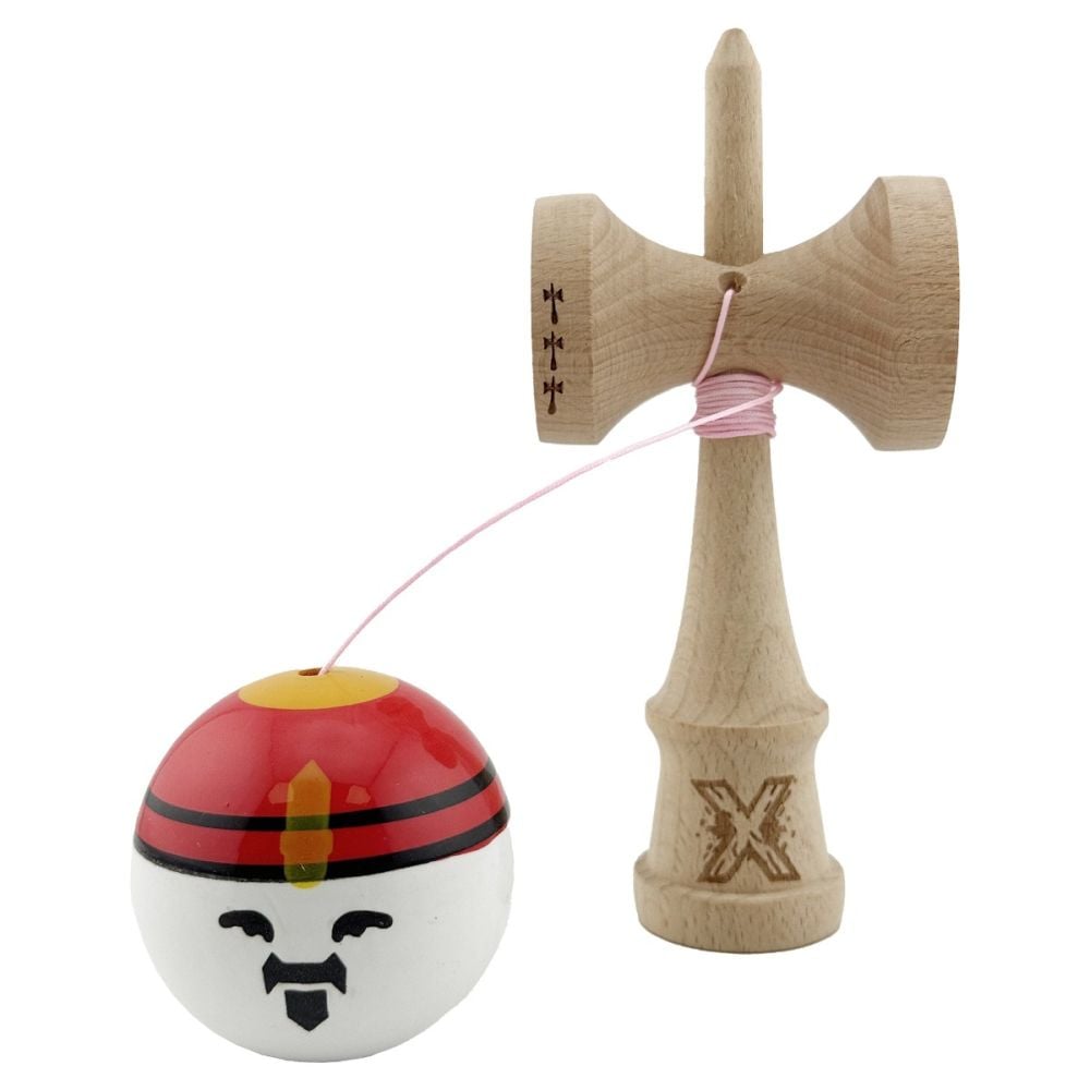 Jucarie de indemanare din lemn, Kendama X, Flippy, Rege, Super Sticky Legendary, Big Cups V2, 18 cm, Maro