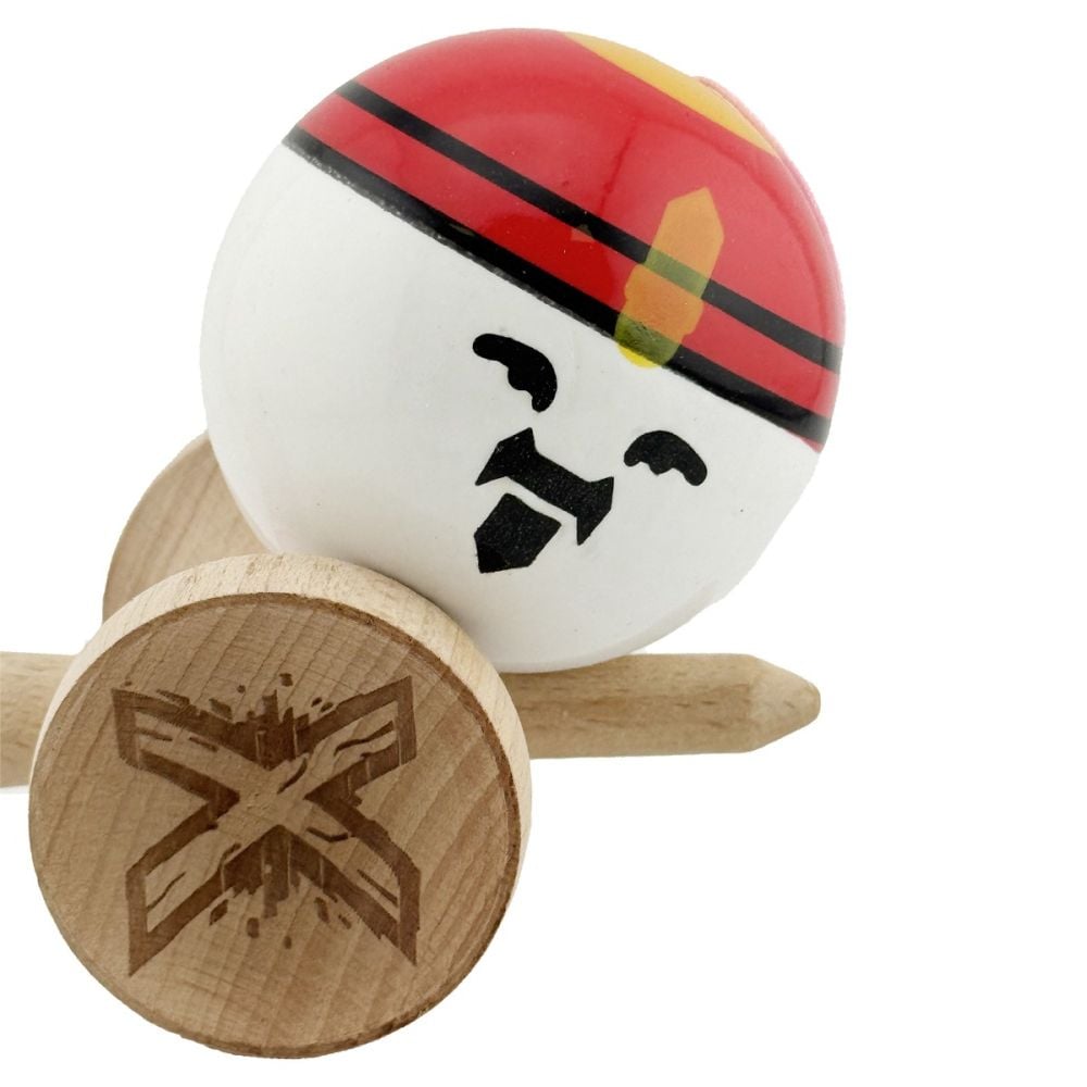Jucarie de indemanare din lemn, Kendama X, Flippy, Rege, Super Sticky Legendary, Big Cups V2, 18 cm, Maro