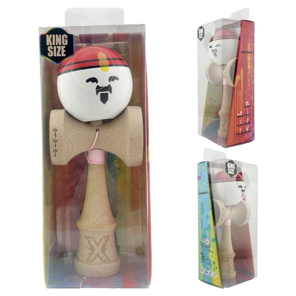 Jucarie de indemanare din lemn, Kendama X, Flippy, Rege, Super Sticky Legendary, Big Cups V2, 18 cm, Maro