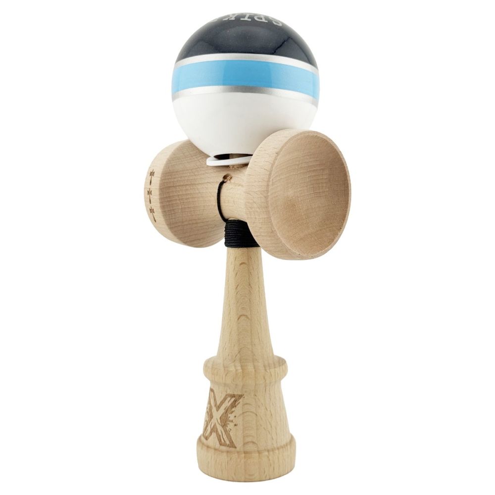 Jucarie de indemanare din lemn, Kendama X, Flippy, Royal Spike, King Size V3, Super Sticky, 18 cm, Bleu