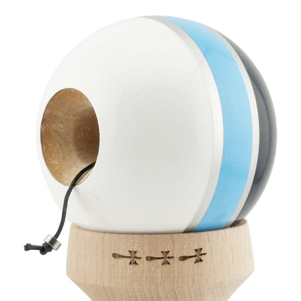 Jucarie de indemanare din lemn, Kendama X, Flippy, Royal Spike, King Size V3, Super Sticky, 18 cm, Bleu