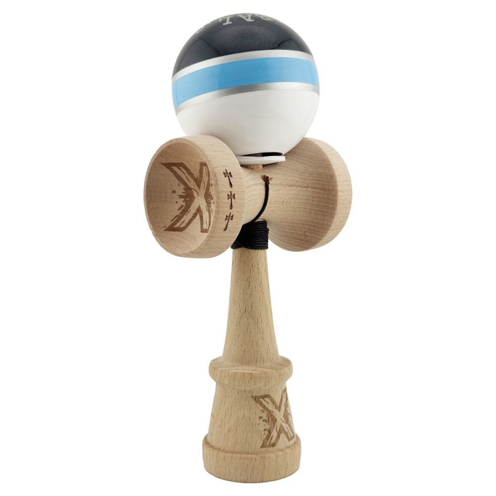 Jucarie de indemanare din lemn, Kendama X, Flippy, Royal Spike, King Size V3, Super Sticky, 18 cm, Bleu
