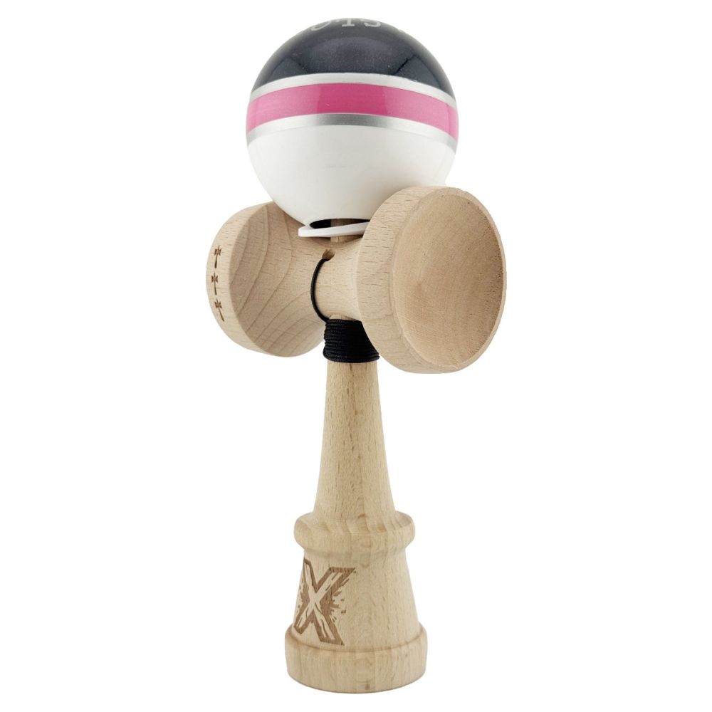 Jucarie de indemanare din lemn, Kendama X, Flippy, Royal Spike, King Size V3, Super Sticky, 18 cm, Roz