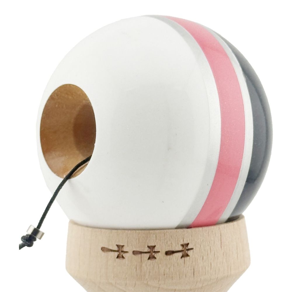 Jucarie de indemanare din lemn, Kendama X, Flippy, Royal Spike, King Size V3, Super Sticky, 18 cm, Roz