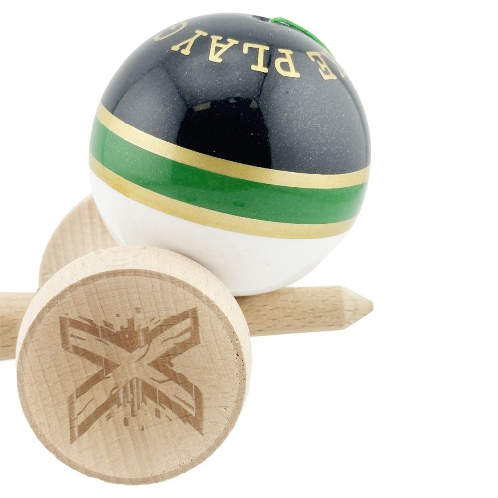 Jucarie de indemanare din lemn, Kendama X, Flippy, Royal Spike, King Size V3, Super Sticky, 18 cm, Verde