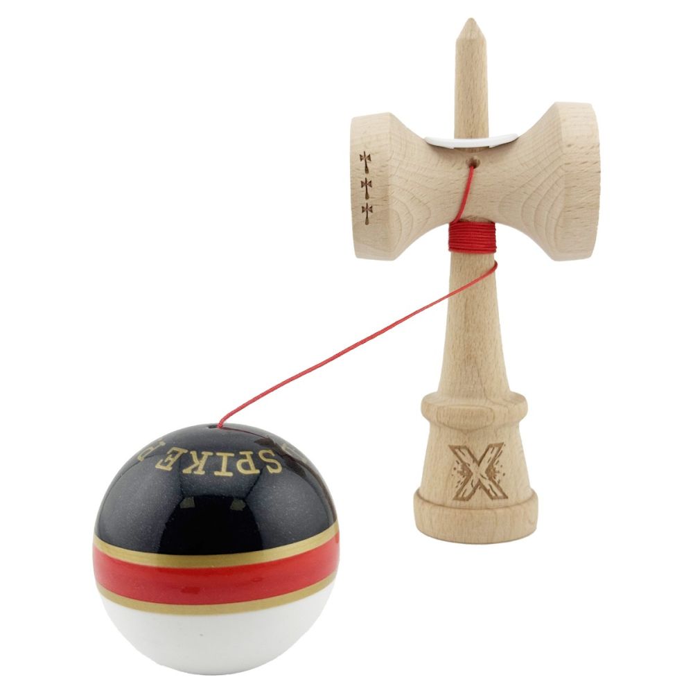Jucarie de indemanare din lemn, Kendama X, Flippy, Royal Spike, King Size V3, Super Sticky, 18 cm, Rosu