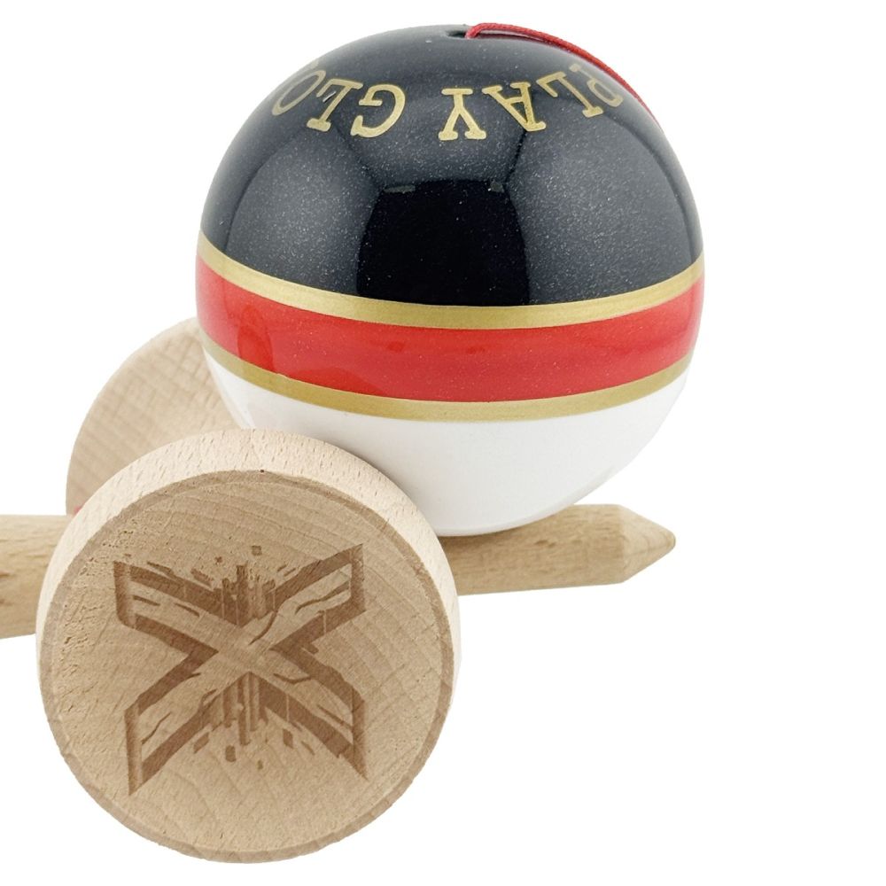 Jucarie de indemanare din lemn, Kendama X, Flippy, Royal Spike, King Size V3, Super Sticky, 18 cm, Rosu