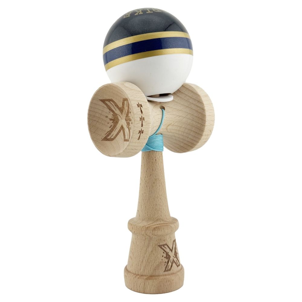 Jucarie de indemanare din lemn, Kendama X, Flippy, Royal Spike, King Size V3, Super Sticky, 18 cm, Albastru