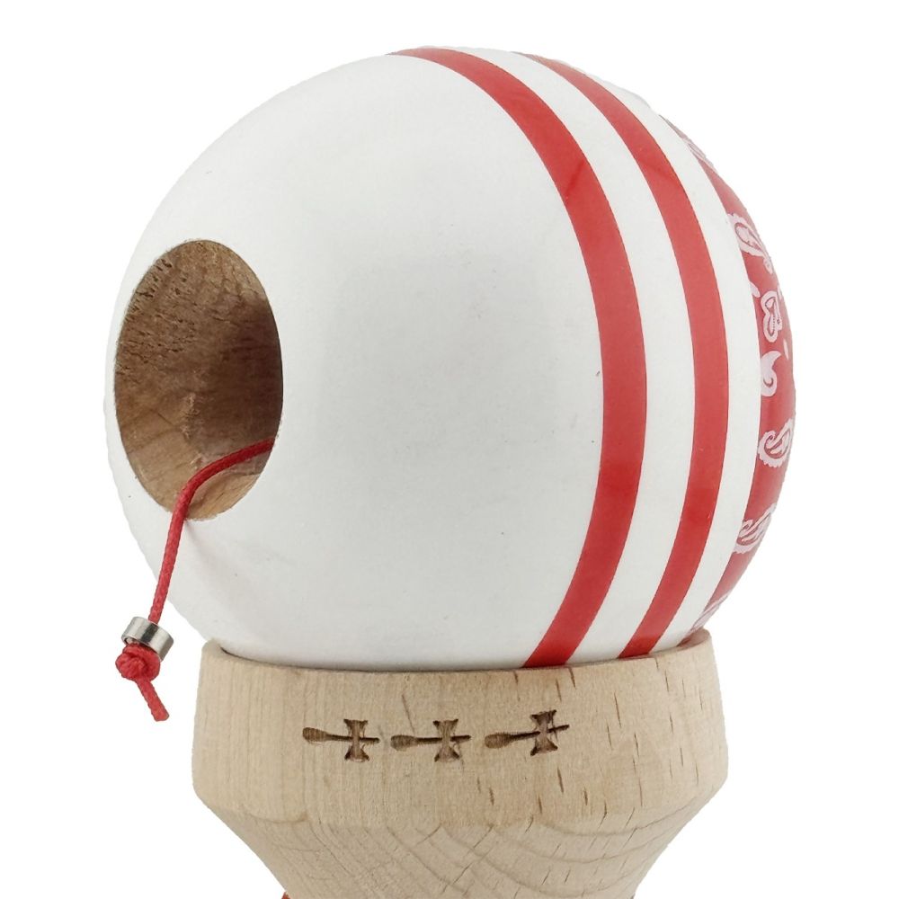 Jucarie de indemanare din lemn, Kendama X, Flippy, Chicanos, King Size V3, Super Sticky, 18 cm, Rosu, Alb