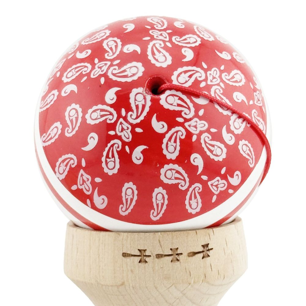 Jucarie de indemanare din lemn, Kendama X, Flippy, Chicanos, King Size V3, Super Sticky, 18 cm, Rosu, Alb