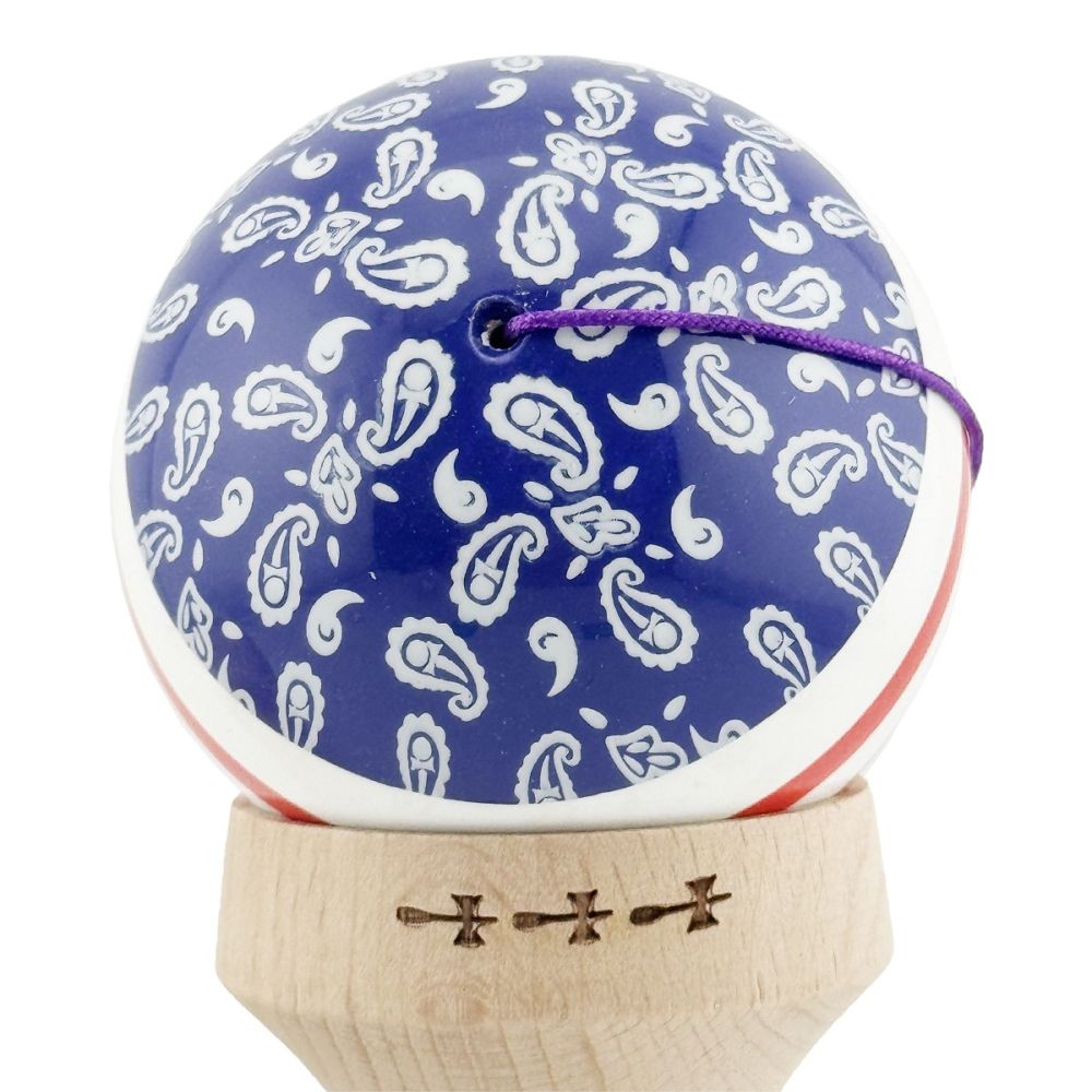 Jucarie de indemanare din lemn, Kendama X, Flippy, Chicanos, King Size V3, Super Sticky, 18 cm, Mov, Alb