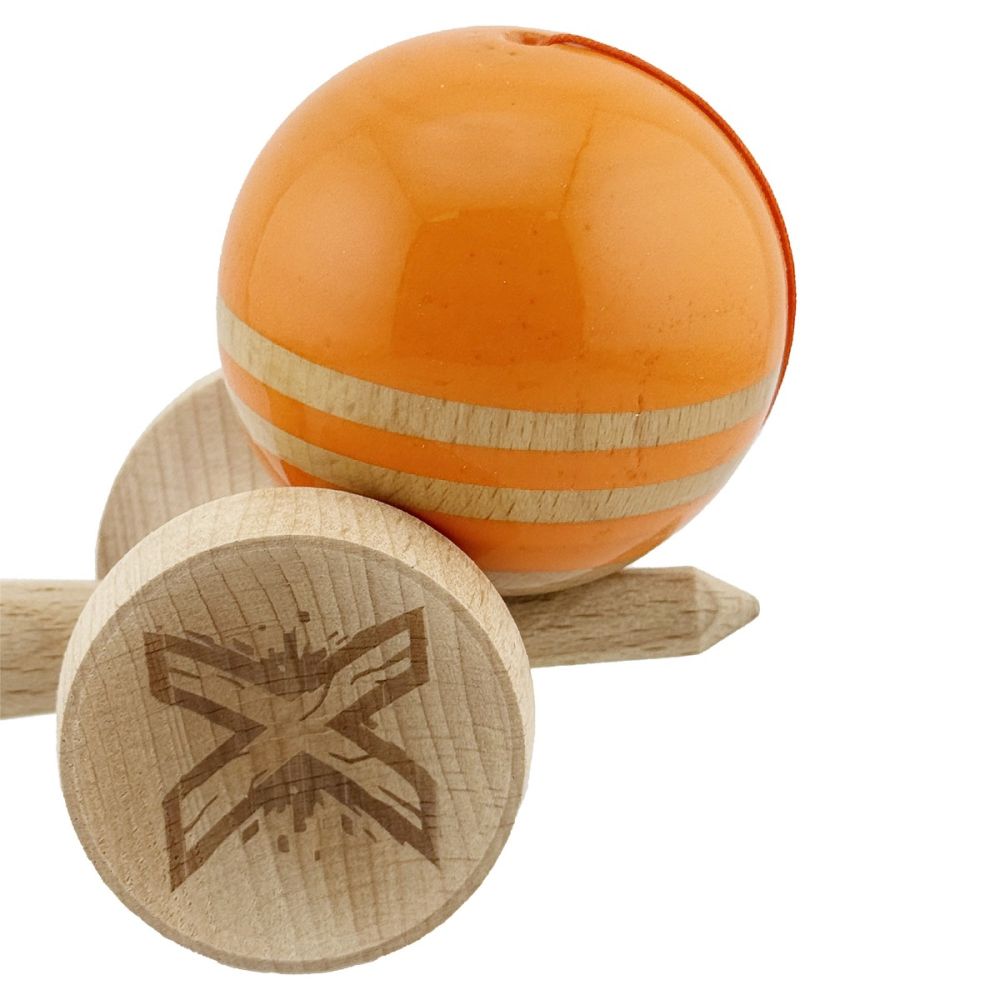 Jucarie de indemanare din lemn, Kendama X, Flippy, Rainbow, King Size V3, Super Sticky, 18 cm, Portocaliu, Maro