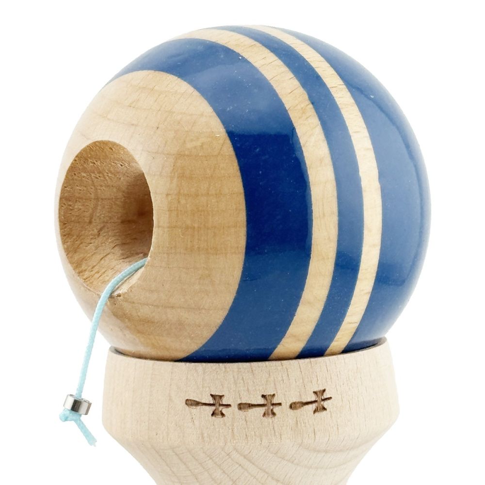 Jucarie de indemanare din lemn, Kendama X, Flippy, Rainbow, King Size V3, Super Sticky, 18 cm, Albastru, Maro