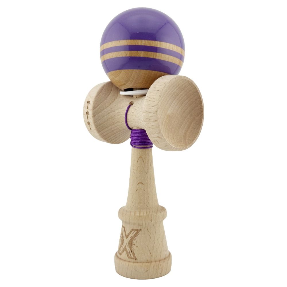 Jucarie de indemanare din lemn, Kendama X, Flippy, Rainbow, King Size V3, Super Sticky, 18 cm, Indigo, Maro