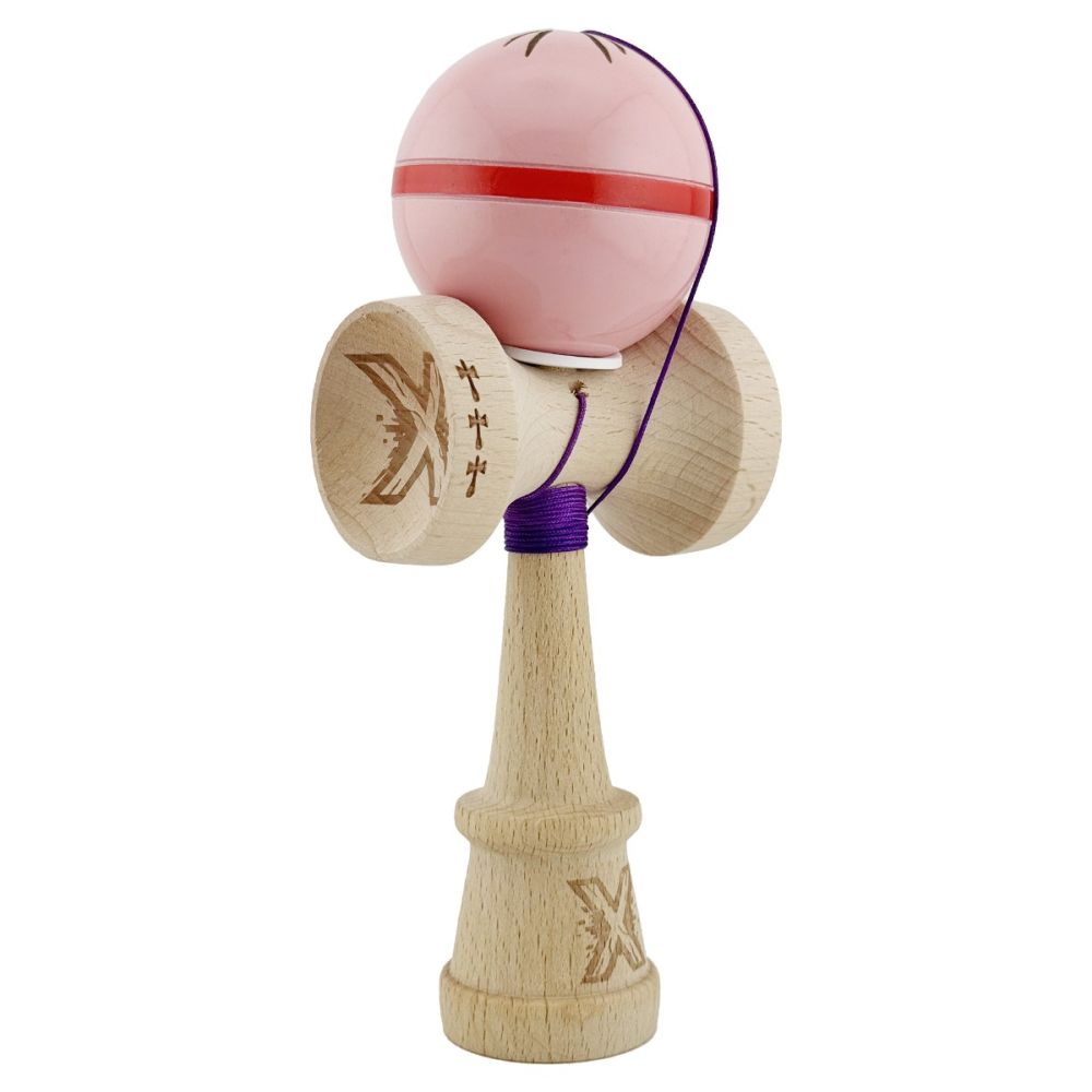 Jucarie de indemanare din lemn, Kendama X, Flippy, Silken, King Size V3, Super Sticky, 18 cm, Roz