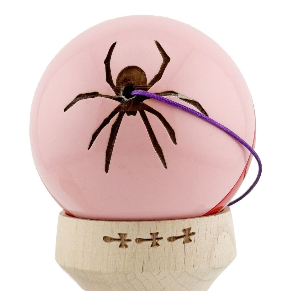 Jucarie de indemanare din lemn, Kendama X, Flippy, Silken, King Size V3, Super Sticky, 18 cm, Roz