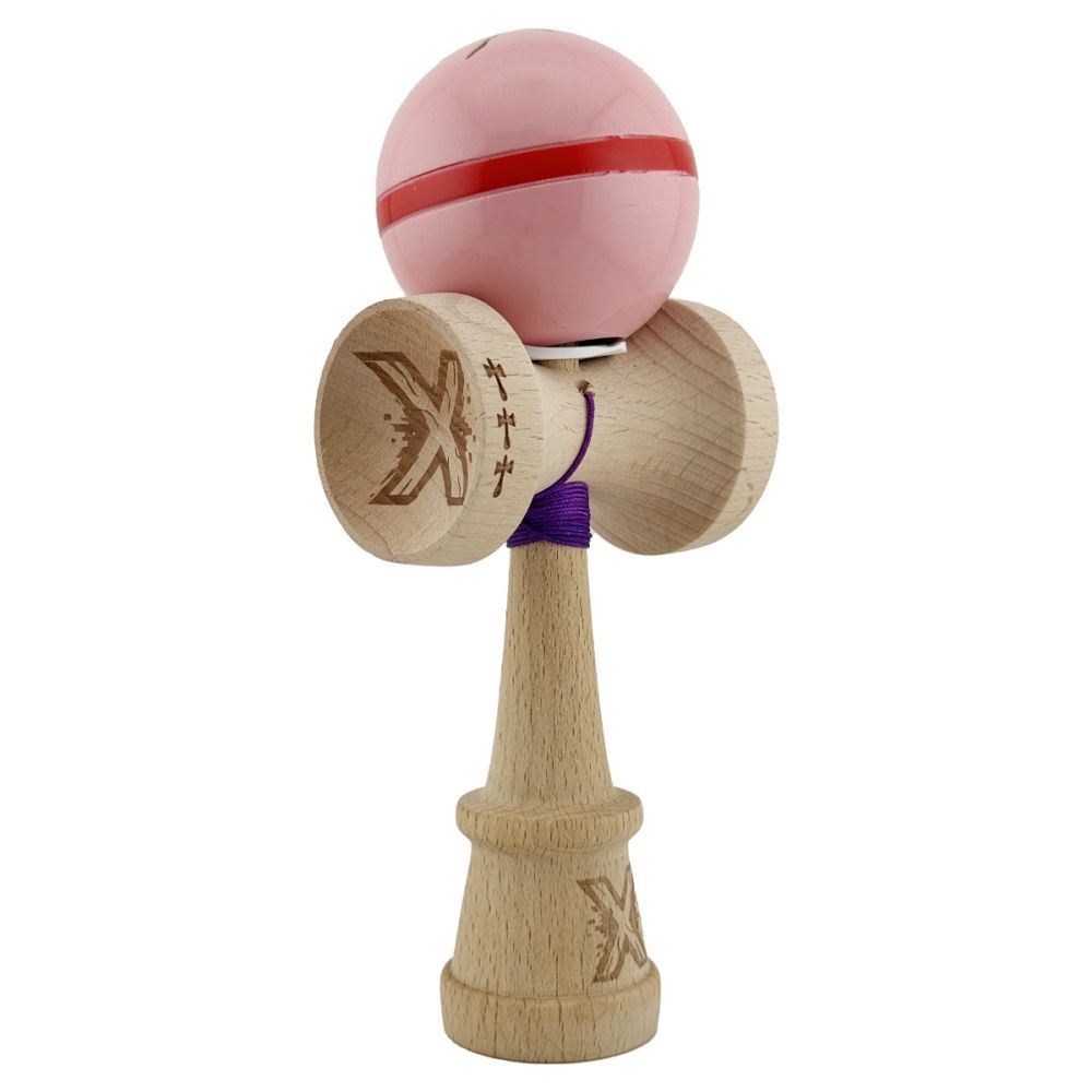 Jucarie de indemanare din lemn, Kendama X, Flippy, Silken, King Size V3, Super Sticky, 18 cm, Roz