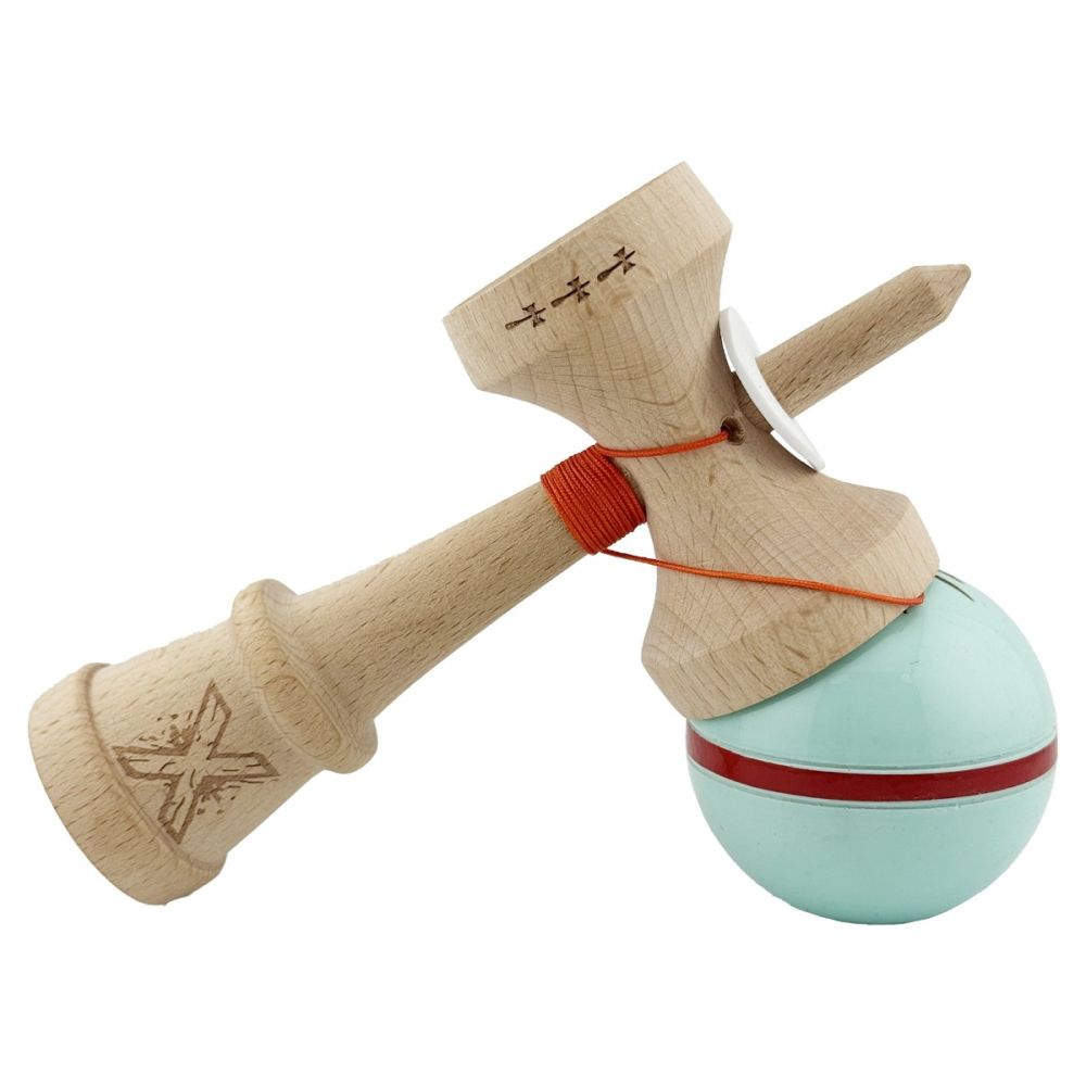 Jucarie de indemanare din lemn, Kendama X, Flippy, Silken, King Size V3, Super Sticky, 18 cm, Verde Mint
