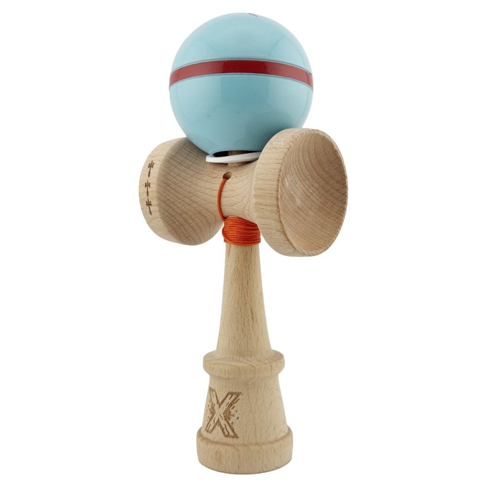 Jucarie de indemanare din lemn, Kendama X, Flippy, Silken, King Size V3, Super Sticky, 18 cm, Albastru