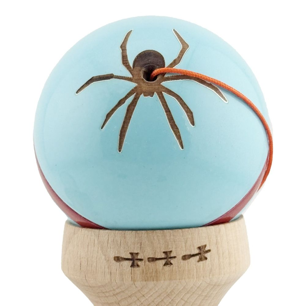Jucarie de indemanare din lemn, Kendama X, Flippy, Silken, King Size V3, Super Sticky, 18 cm, Albastru