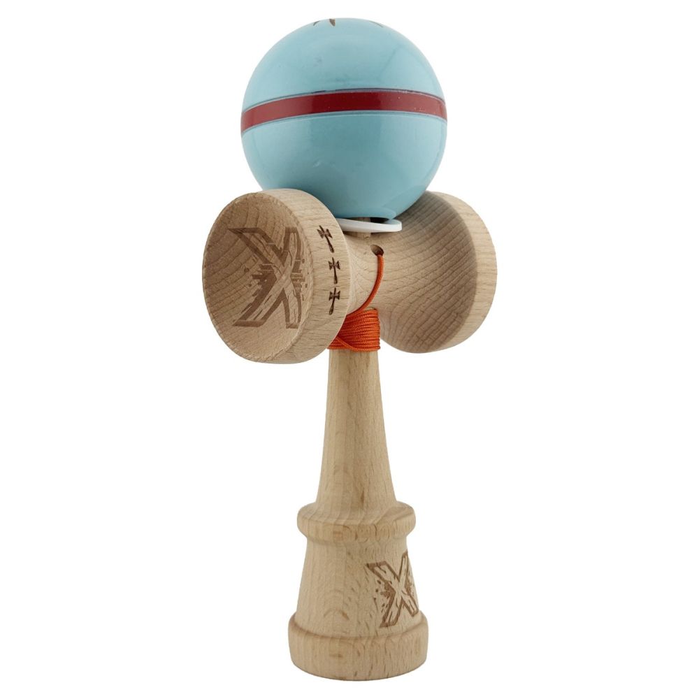 Jucarie de indemanare din lemn, Kendama X, Flippy, Silken, King Size V3, Super Sticky, 18 cm, Albastru
