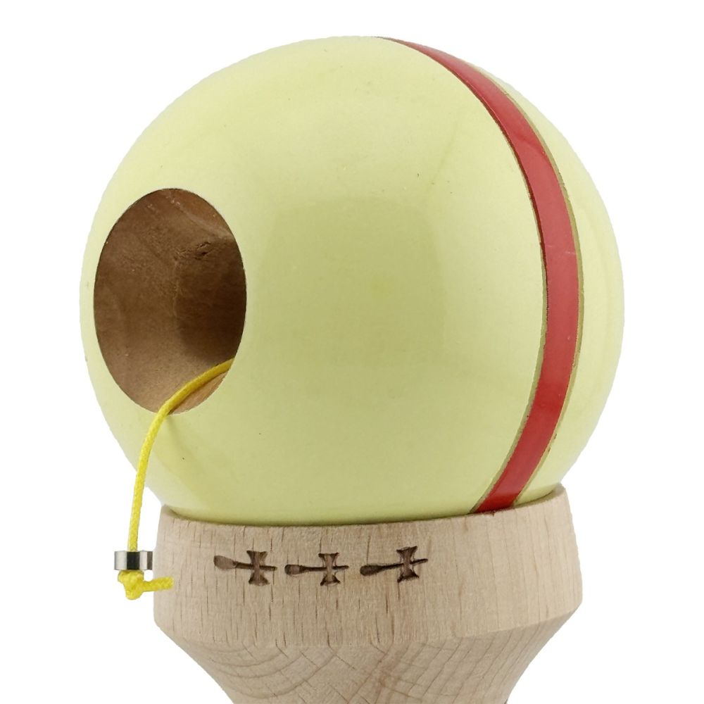 Jucarie de indemanare din lemn, Kendama X, Flippy, Silken, King Size V3, Super Sticky, 18 cm, Cream Galben