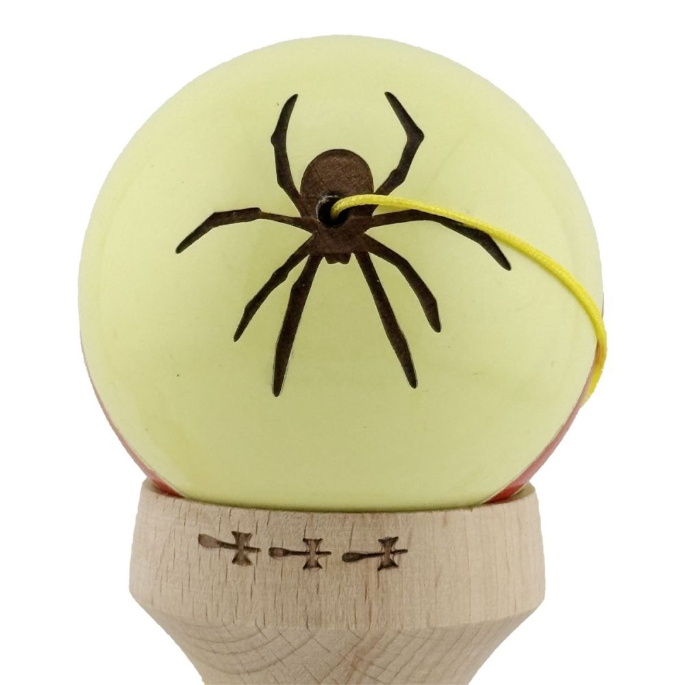 Jucarie de indemanare din lemn, Kendama X, Flippy, Silken, King Size V3, Super Sticky, 18 cm, Cream Galben