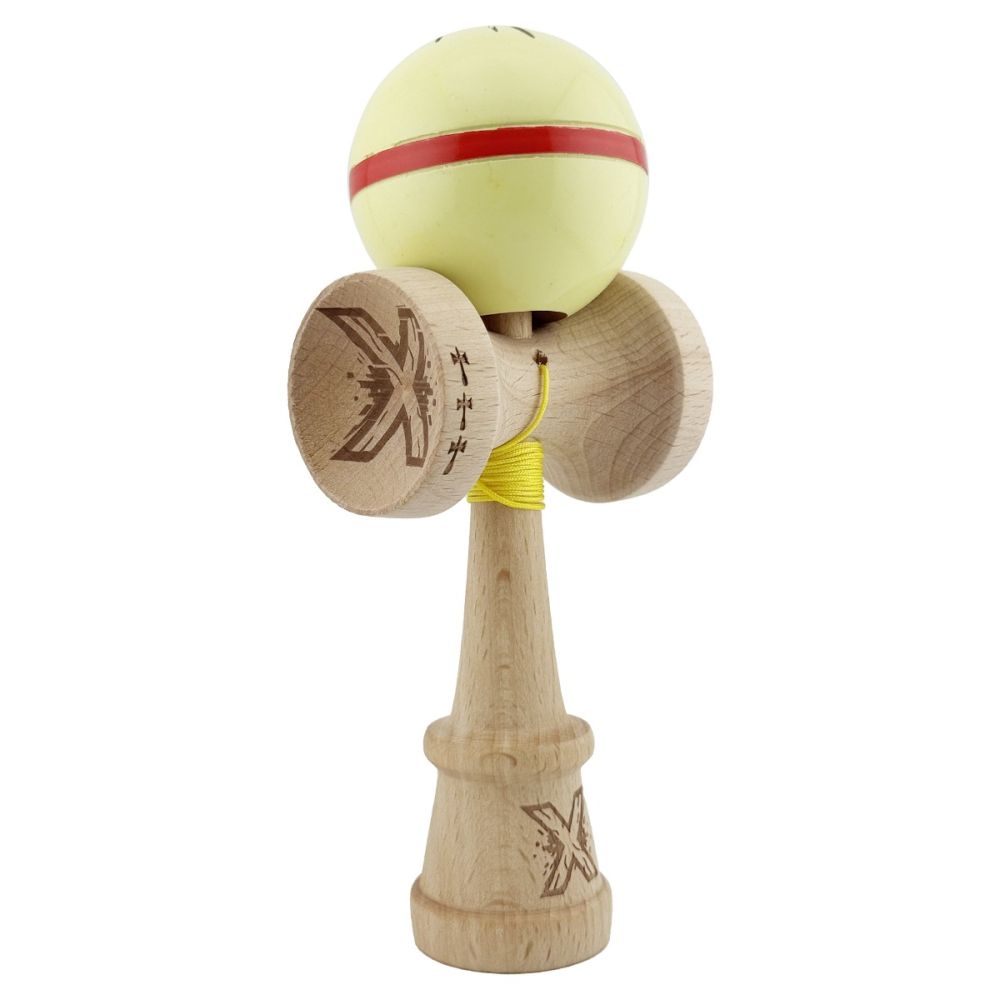 Jucarie de indemanare din lemn, Kendama X, Flippy, Silken, King Size V3, Super Sticky, 18 cm, Cream Galben