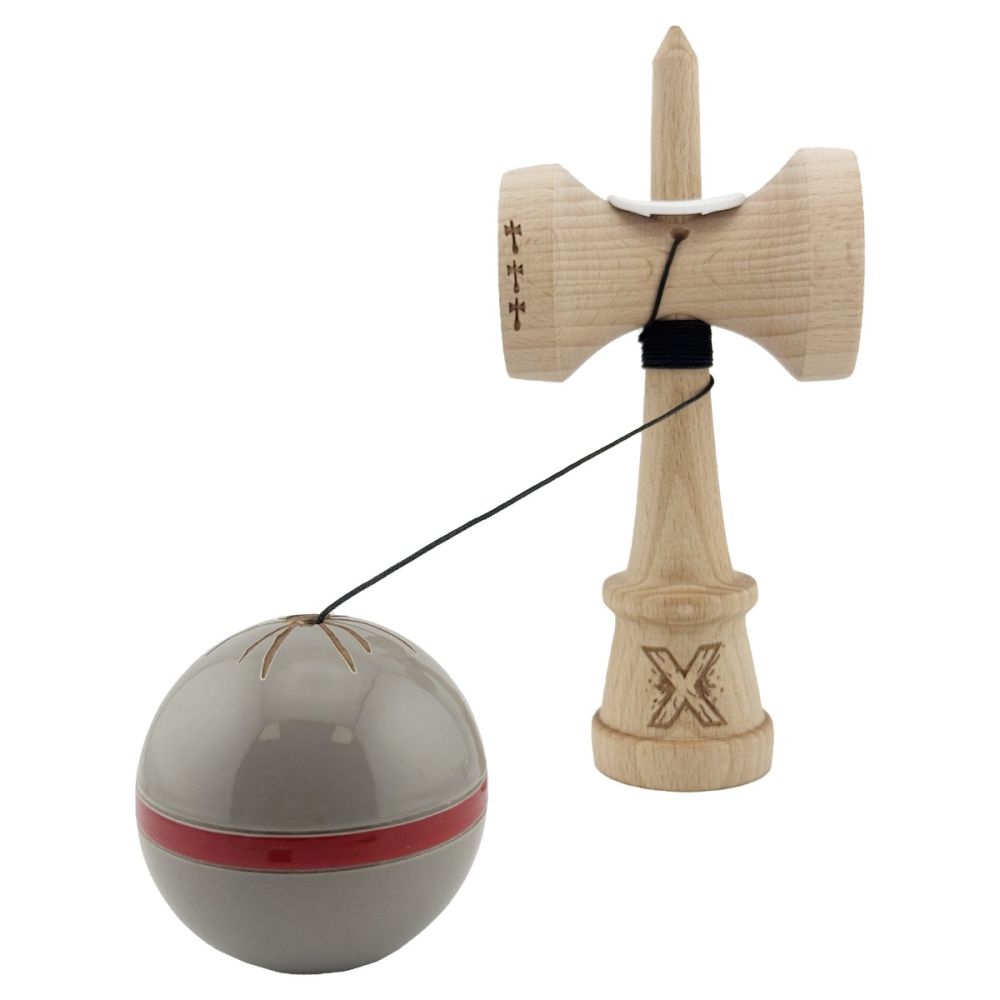Jucarie de indemanare din lemn, Kendama X, Flippy, Silken, King Size V3, Super Sticky, 18 cm, Ice Gri