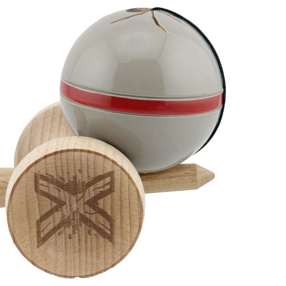 Jucarie de indemanare din lemn, Kendama X, Flippy, Silken, King Size V3, Super Sticky, 18 cm, Ice Gri