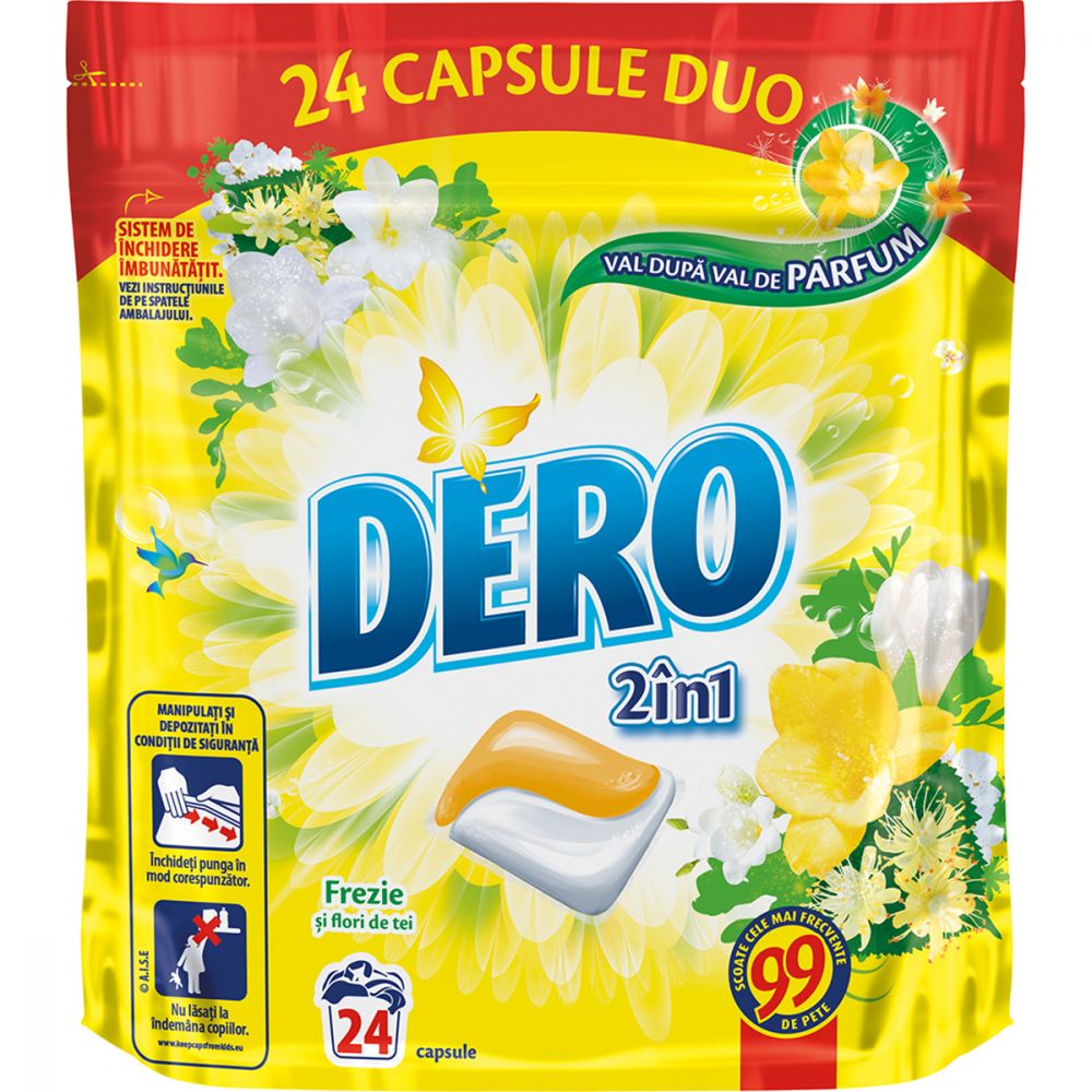 Detergent Duo Caps Frezie si flori de tei, 24 capsule