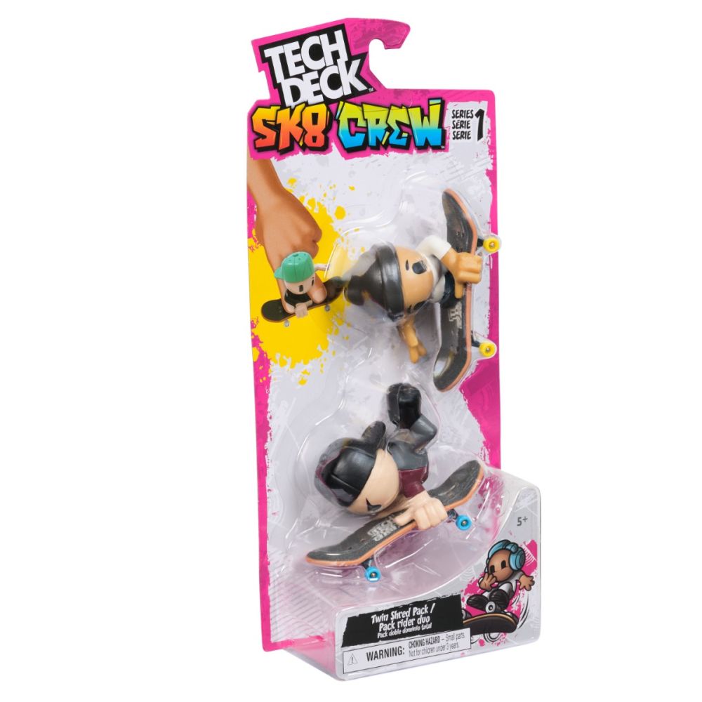 Set 2 mini placi de skateboard cu 2 figurine, Tech Deck, SK8 Crew, 20148777