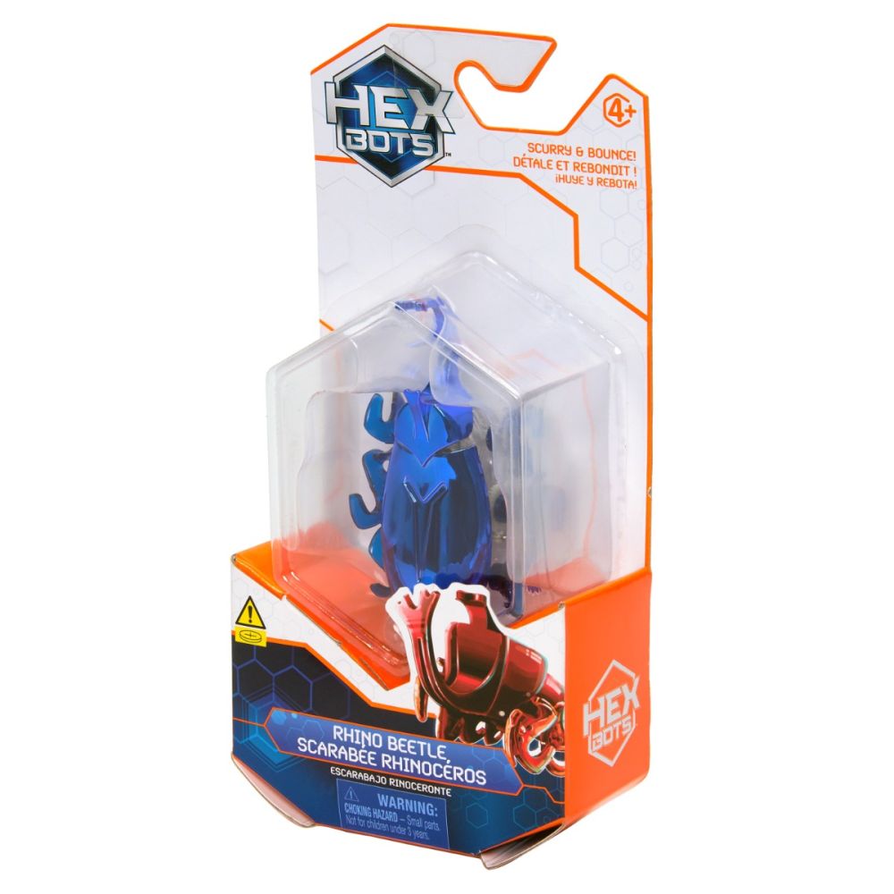 Figurina interactiva, Hexbots, Rhino Beetle, Scarabee Rhinoceros, Albastru, 20149628