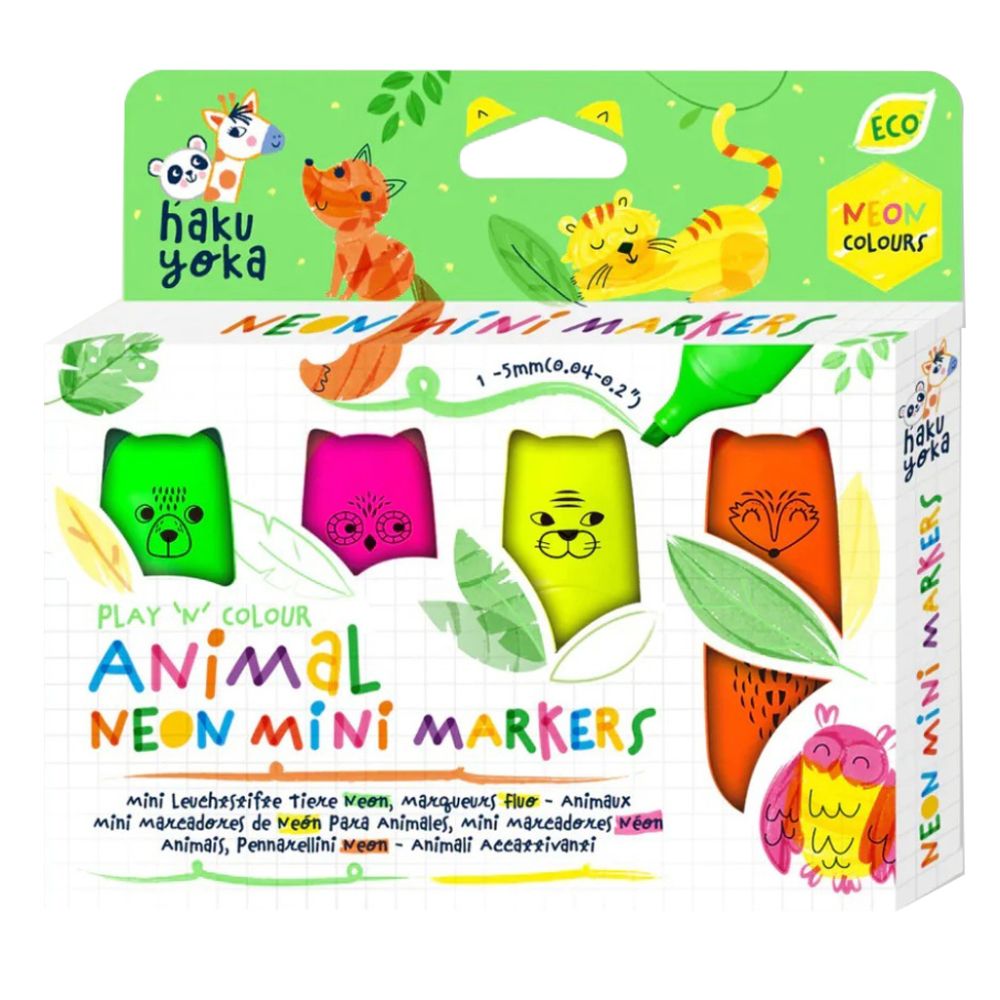 Set 4 mini markere neon, Avenir, Animale