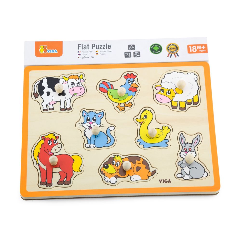 Puzzle din lemn, cu manere,  Viga, Animale de la ferma