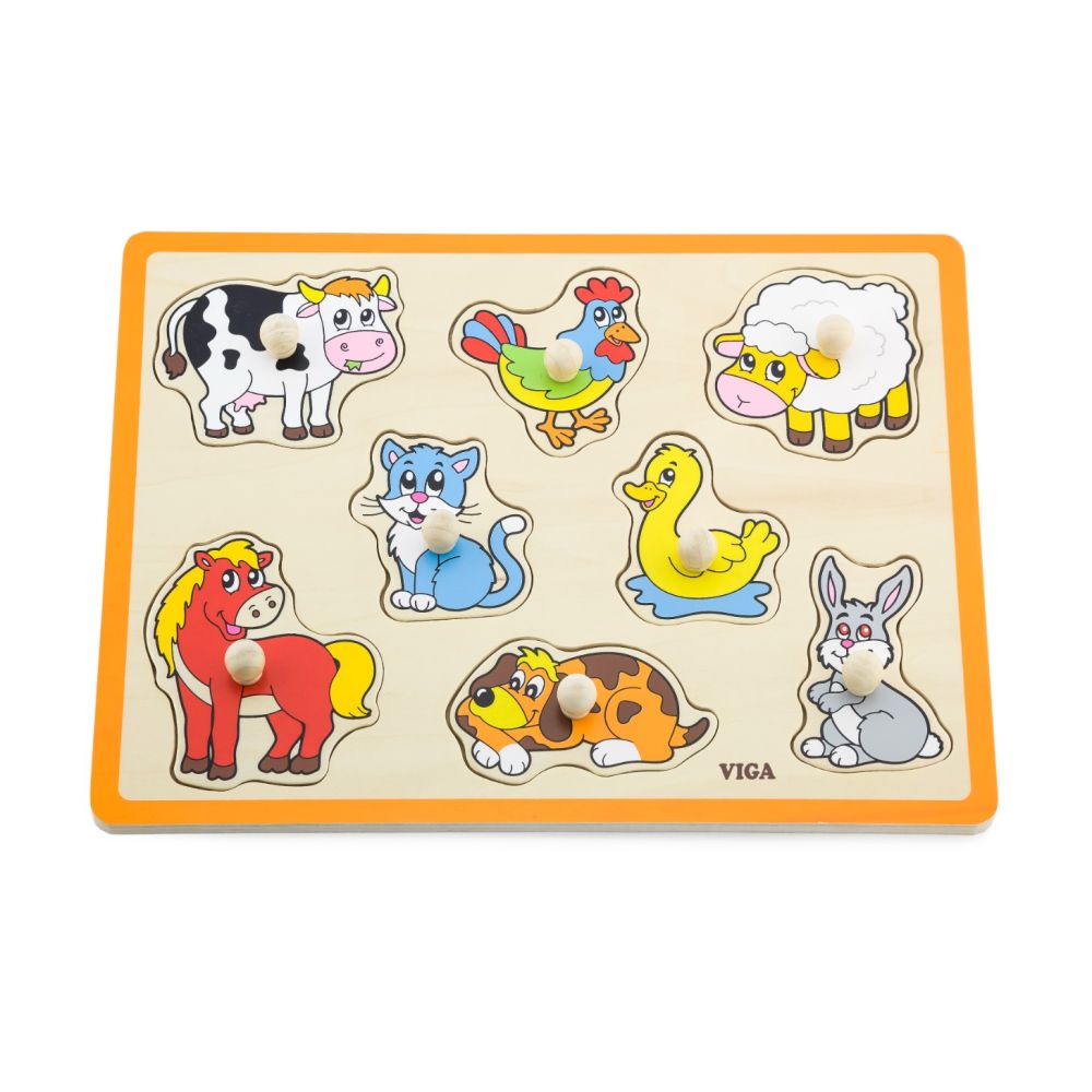 Puzzle din lemn, cu manere,  Viga, Animale de la ferma
